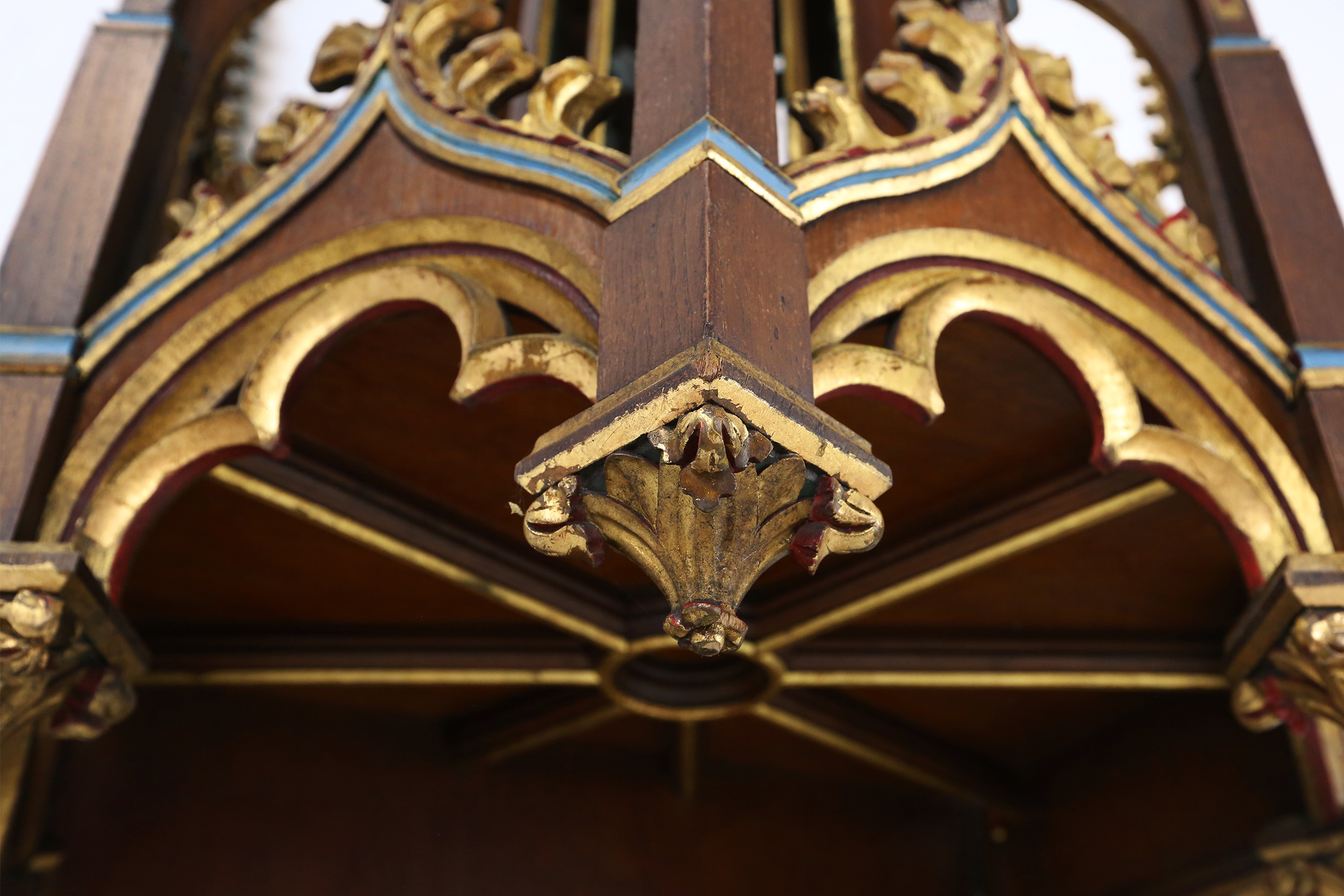 A French polychrome and gilt wooden neo-Gothic church steeple with niche for saint statue, ca. 1800thumbnail